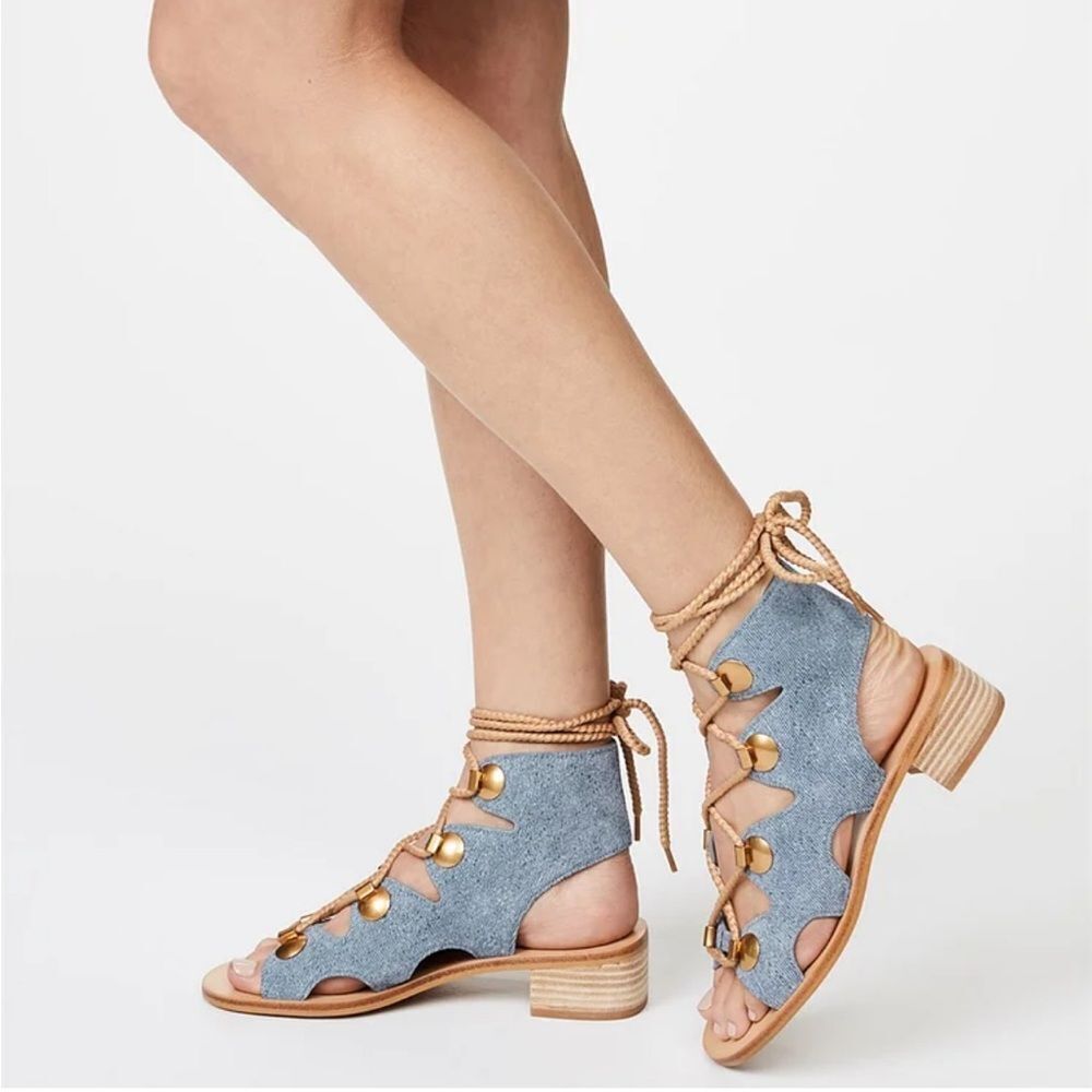 SEE BY CHLOE Alabama Gladiator Sandal in Denim Chiaro Size 36